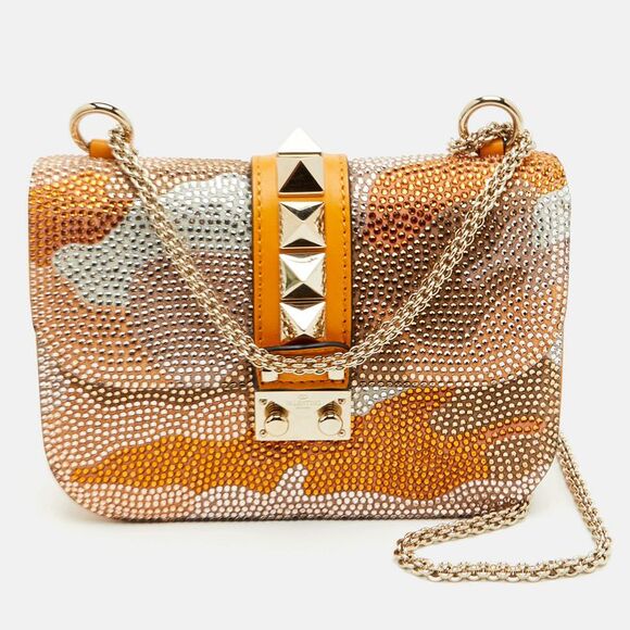 Valentino Handbags - Valentino Glam Lock Mustard Crystal Embellished Leather Shoulder Bag
